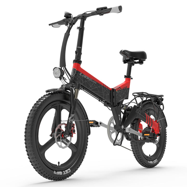 Black and red electric bike on a white background