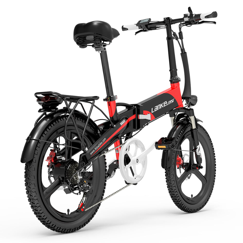 Black and red electric bike with 'LANKEleisi' branding on a white background
