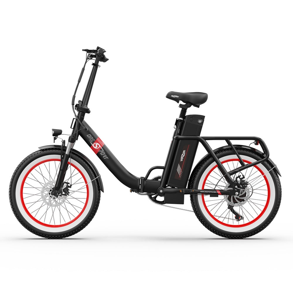"Black DUO OT16-2 folding electric bike with LCD display and front and rear lights, capable of 25 km/h speed"