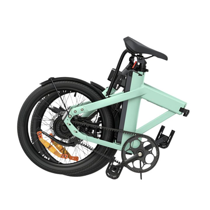 Mintgroene vouwfiets op lichtgrijze achtergrond