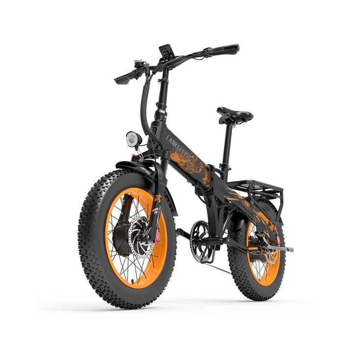 Black and orange electric bike on a white background