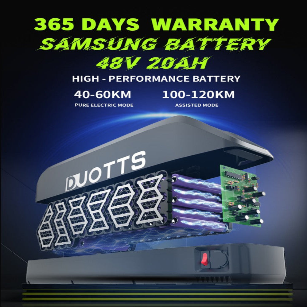 Samsung battery with warranty and performance details on a dark background