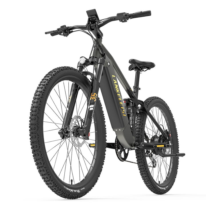 Black electric bike with visible branding on a white background