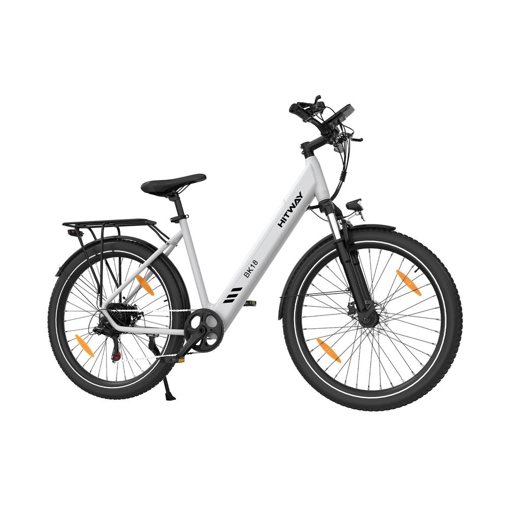 White electric bike with black tires on a white background