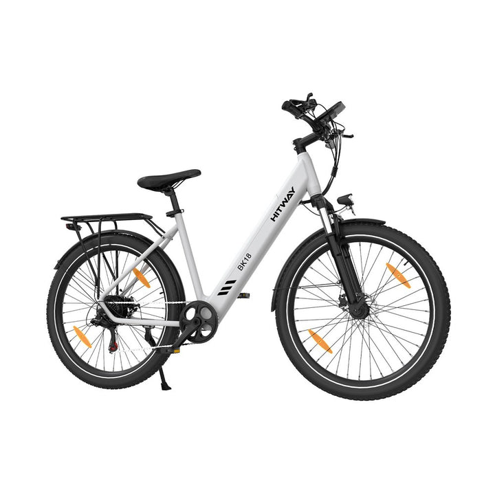 White electric bike with black tires on a white background