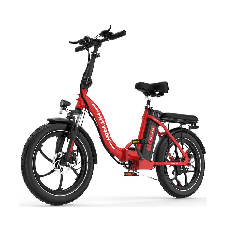 Red electric bike with 'HITWAY' branding on a white background