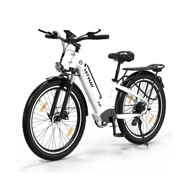 White electric bike with black components on a white background