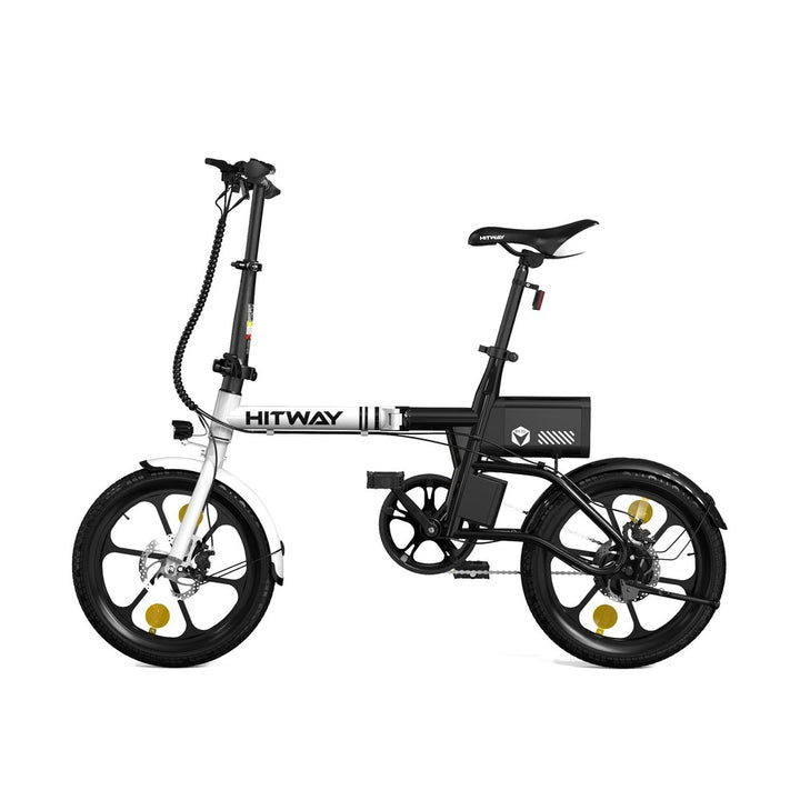 Black and white Hitway electric bike on a white background