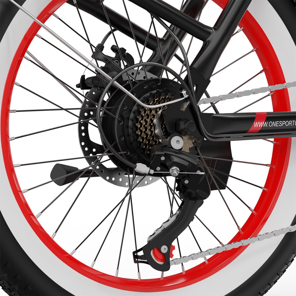 "DUO OT16-2 Folding Electric Bike in black, showcasing 20-inch frame, front and rear lights, and LCD display with Bluetooth Connectivity"