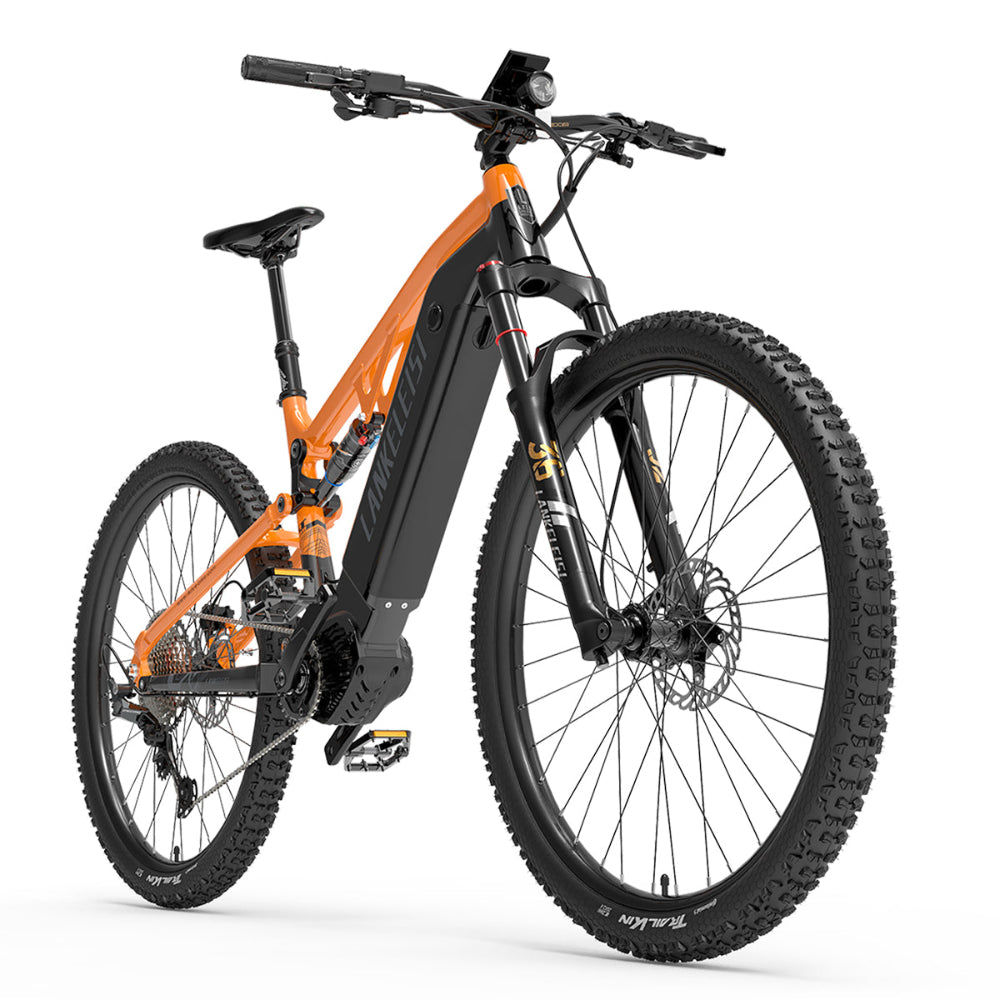 Orange and black electric bicycle on a white background