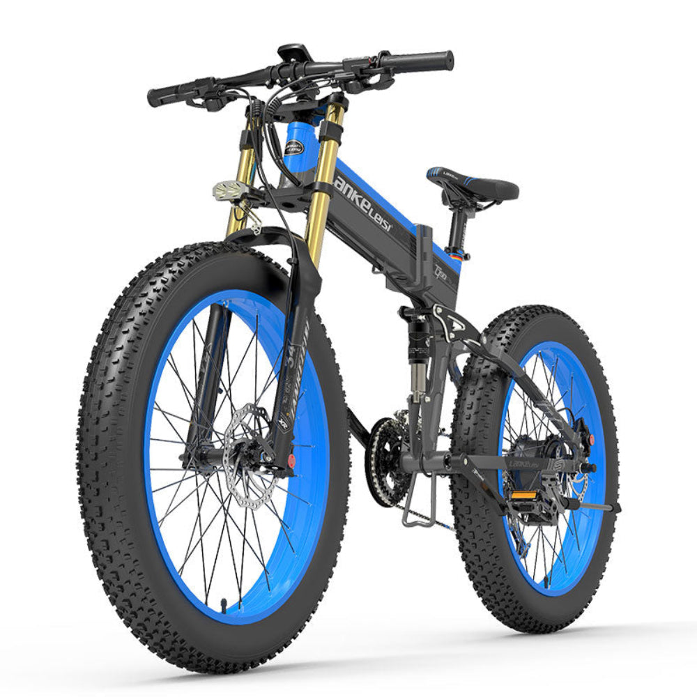 Electric bike with blue tires on a white background