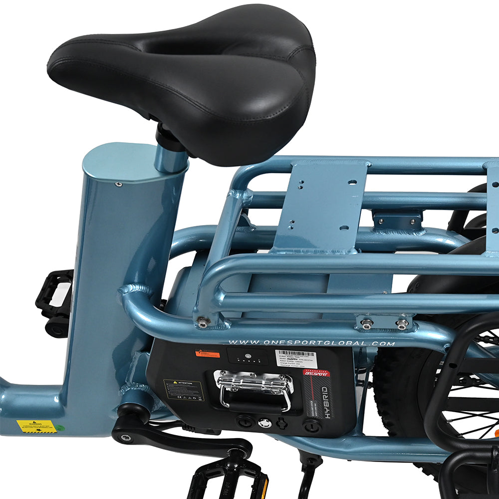 "Bright blue DUO OT01 electric bike with wire spoke wheels, power-off brake handles, and hydraulic disc brakes"