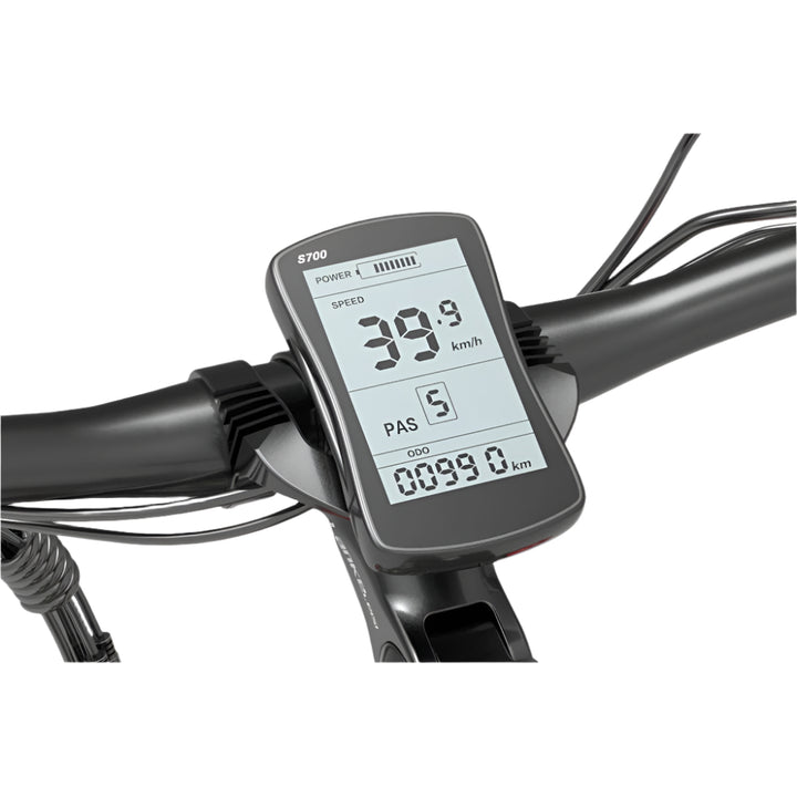 Bicycle speedometer with digital display on a white background