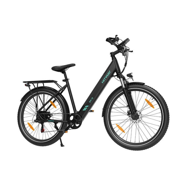 Black electric bike with visible branding on a white background