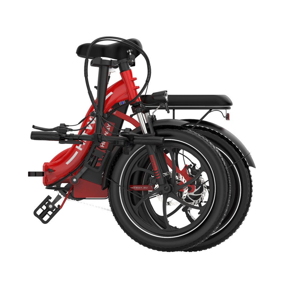 Red folding bicycle on a white background