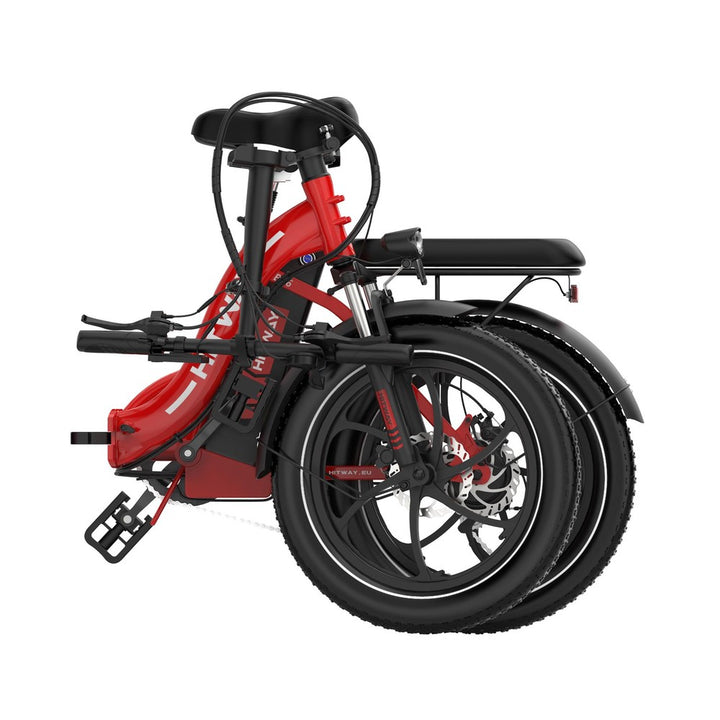 Red folding bicycle on a white background