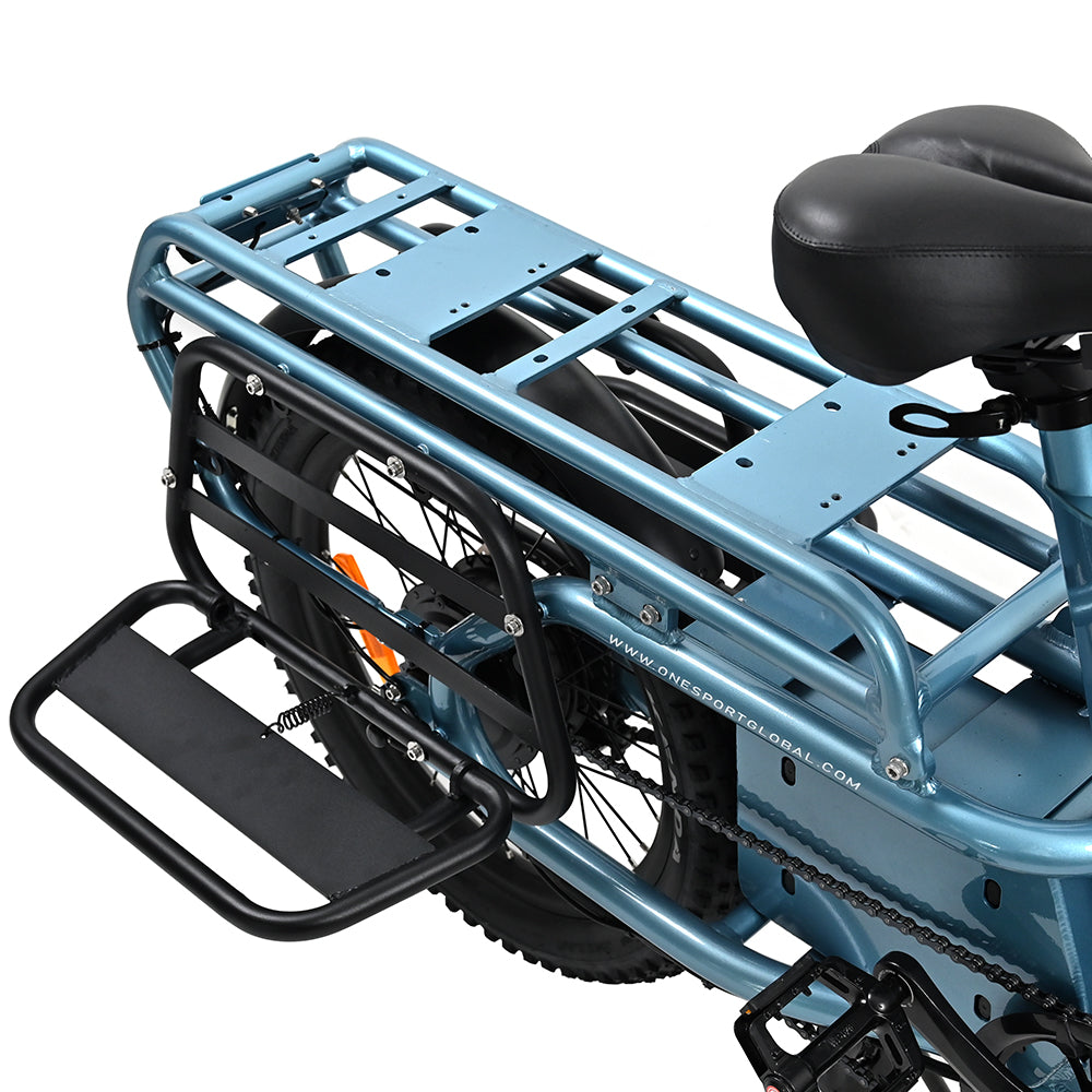 "Bright blue DUO OT01 electric bike with aluminum alloy body, front and rear lights, and hydraulic disc brakes"