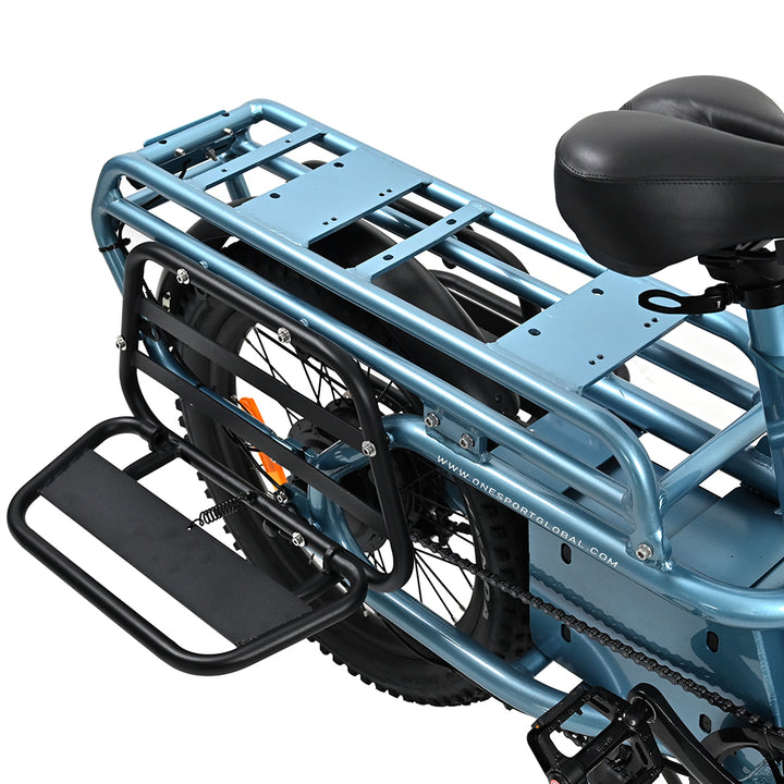 "Bright blue DUO OT01 electric bike with aluminum alloy body, front and rear lights, and hydraulic disc brakes"