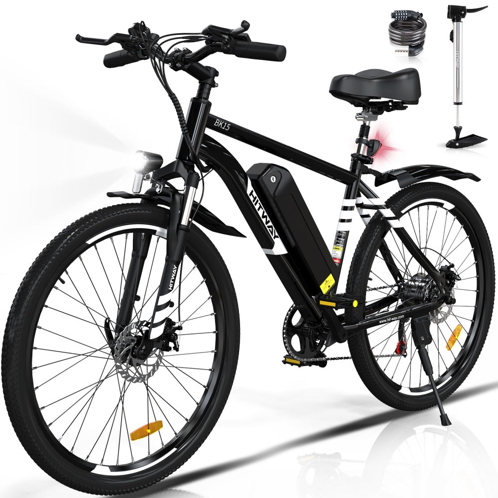 Black electric bicycle with a visible brand logo on a white background
