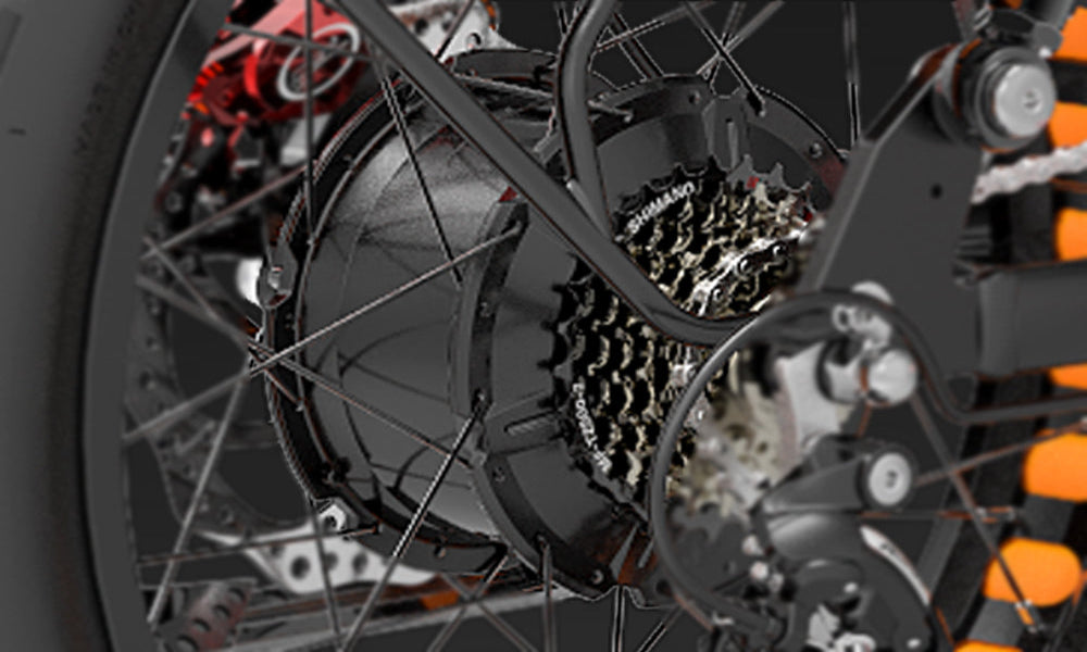 Close-up of a motorcycle's gear system with chain and sprocket