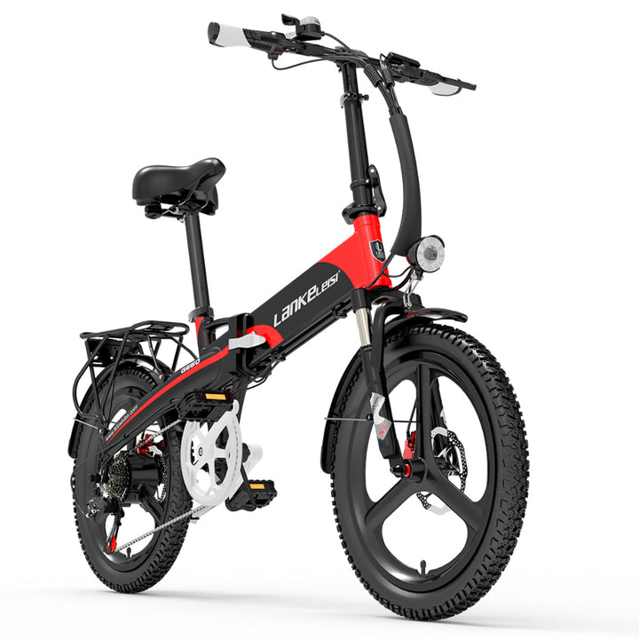 Black and red electric bike on a white background