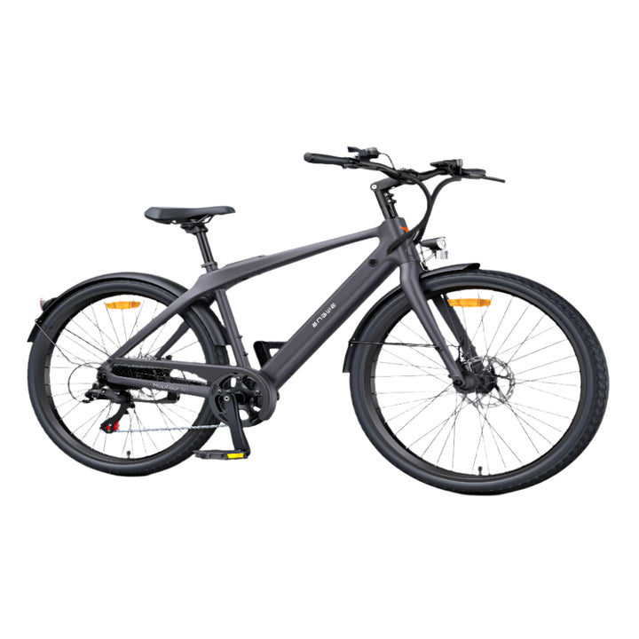 Grijze elektrische fiets op witte achtergrond