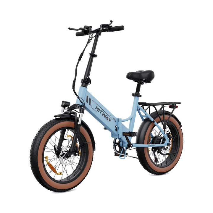 Blue electric bike with HITWAY branding on a white background