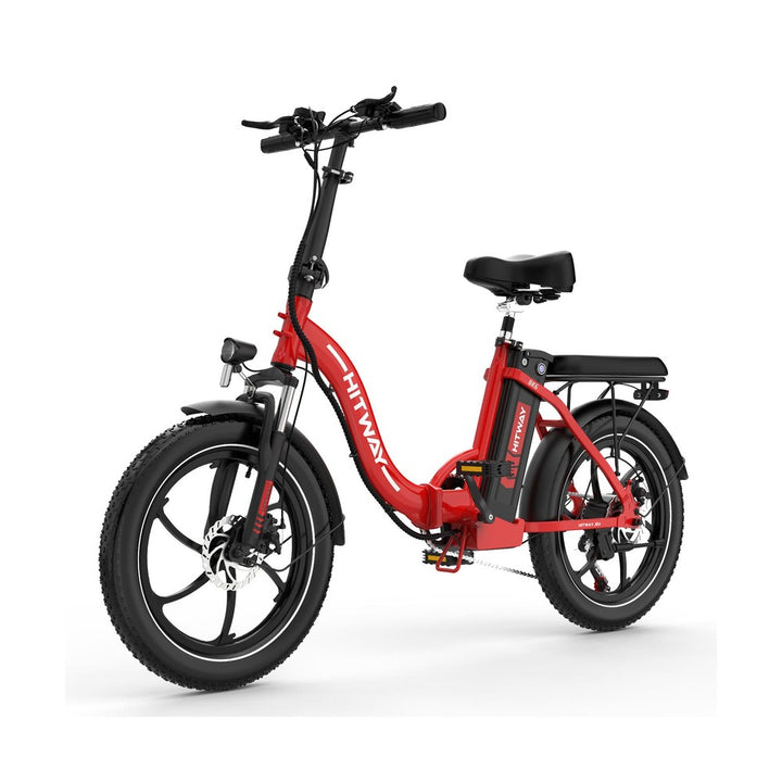 Red electric bike with black accents on a white background