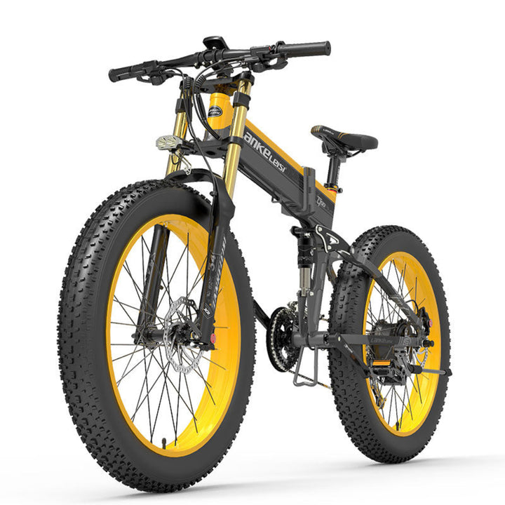 Electric bike with yellow wheels on a white background