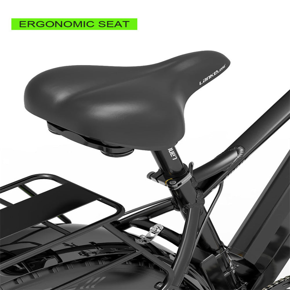 Bicycle seat with 'Ergonomic Seat' label and 'Lance' branding on a white background