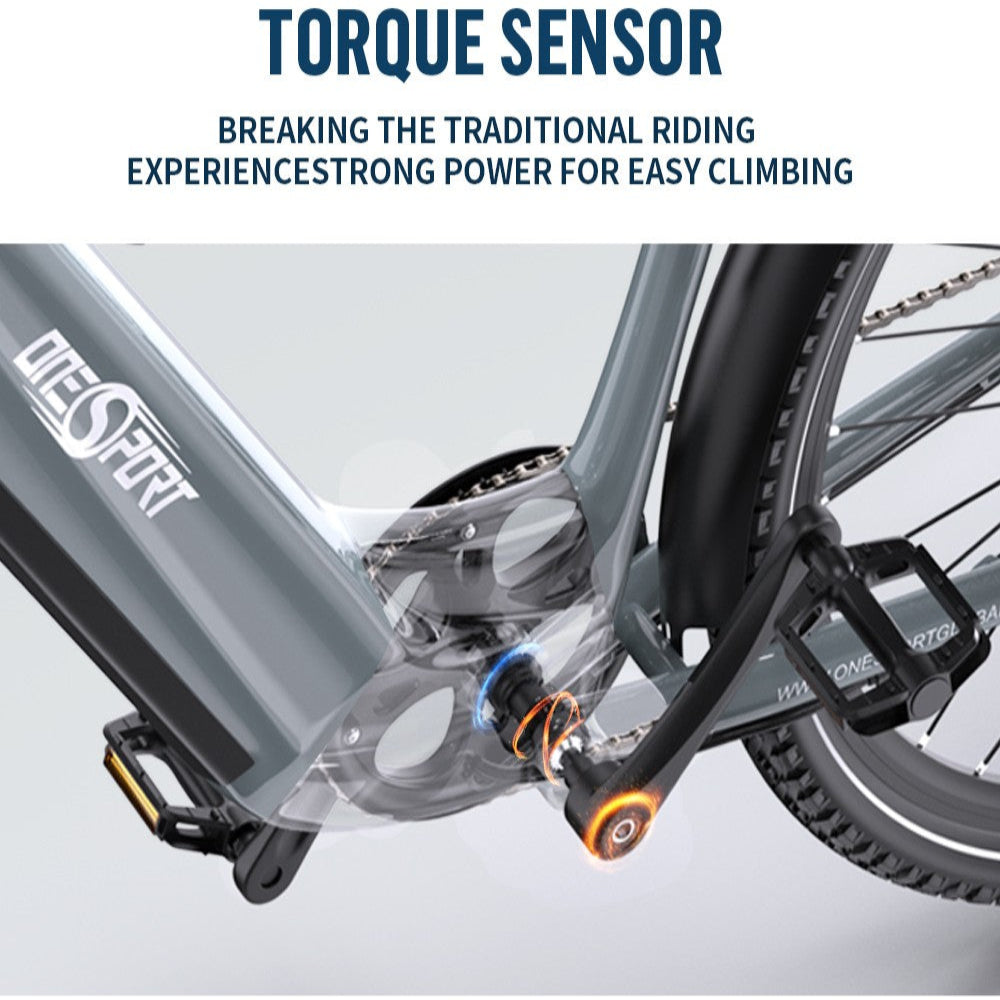 Bicycle with torque sensor highlighting power for climbing