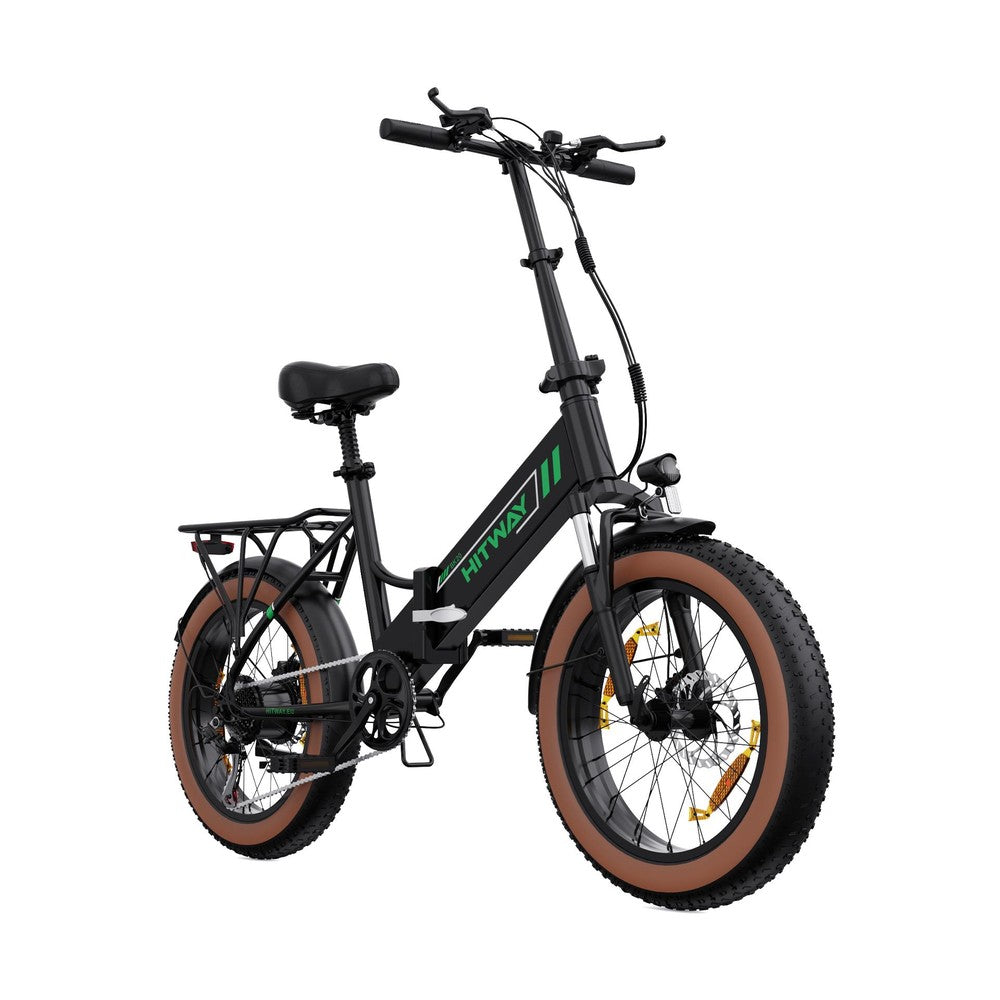 Black electric bike with brown tires on a white background