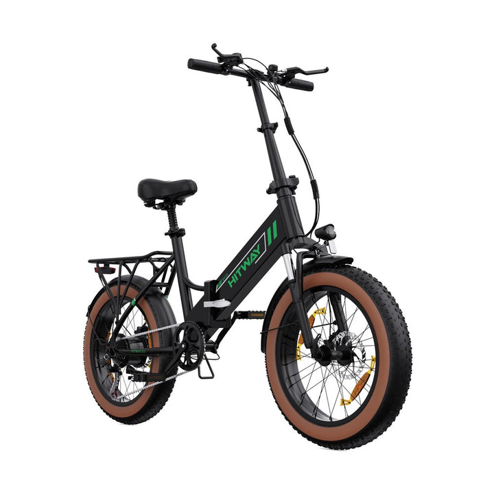 Black electric bike with brown tires on a white background
