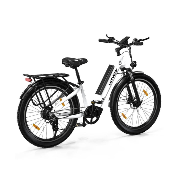White electric bike with black accents on a white background