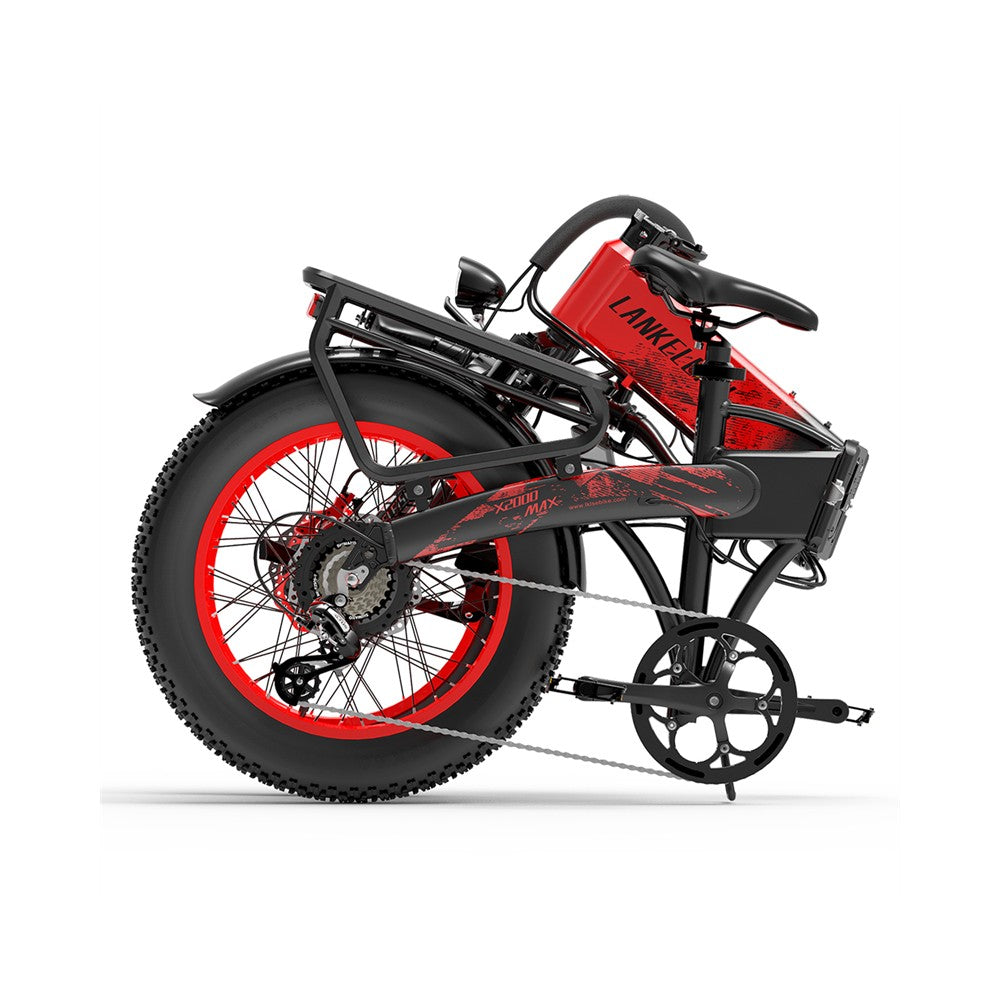 Red and black folding bike on a white background