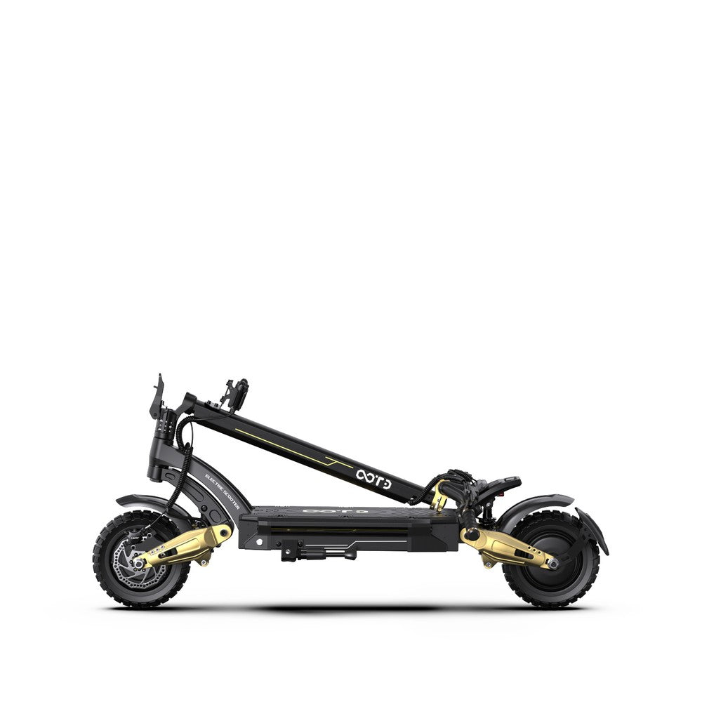 Black and gold electric scooter on a white background