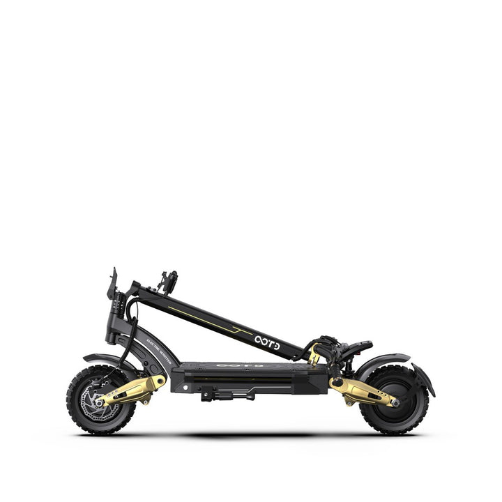 Black and gold electric scooter on a white background