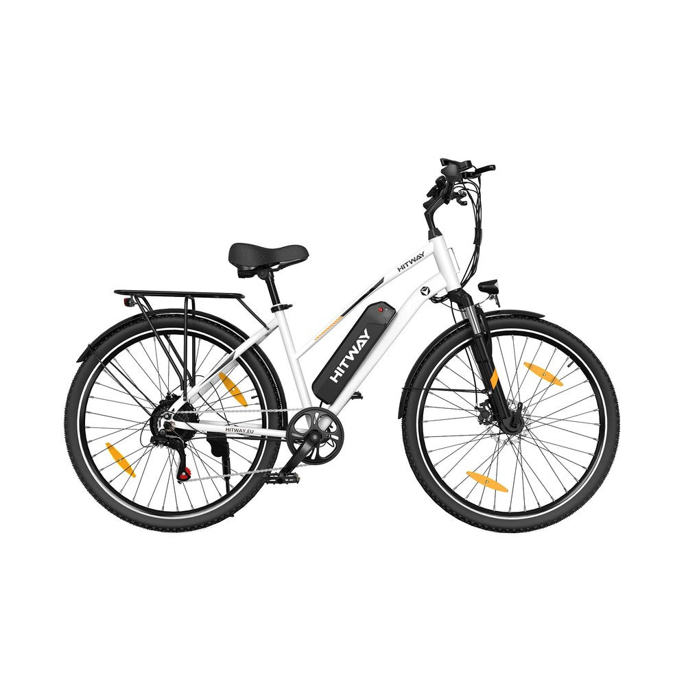 White electric bicycle with black accents on a white background