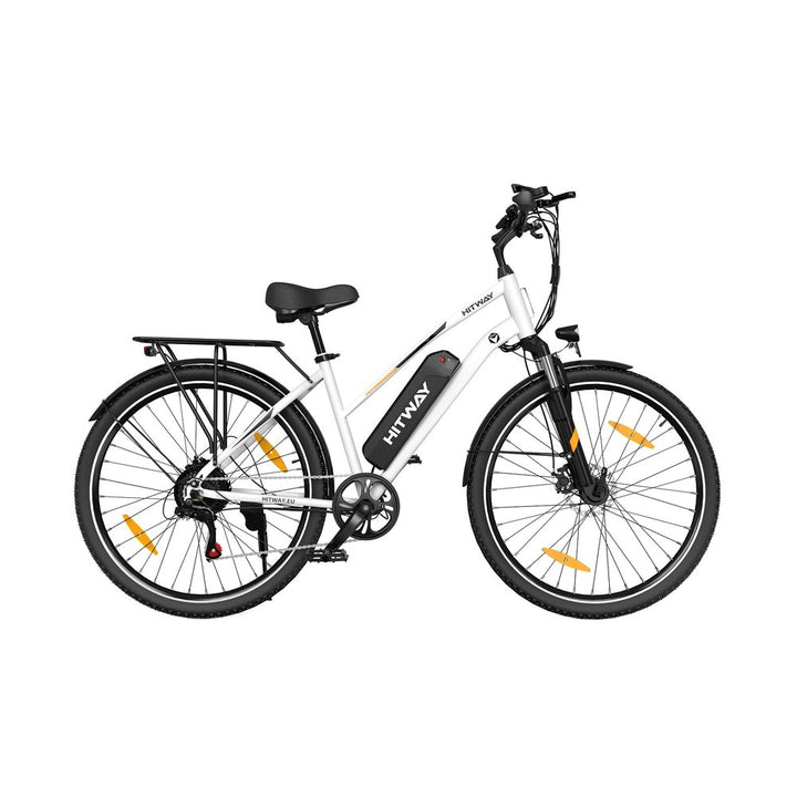 White electric bicycle with black accents on a white background