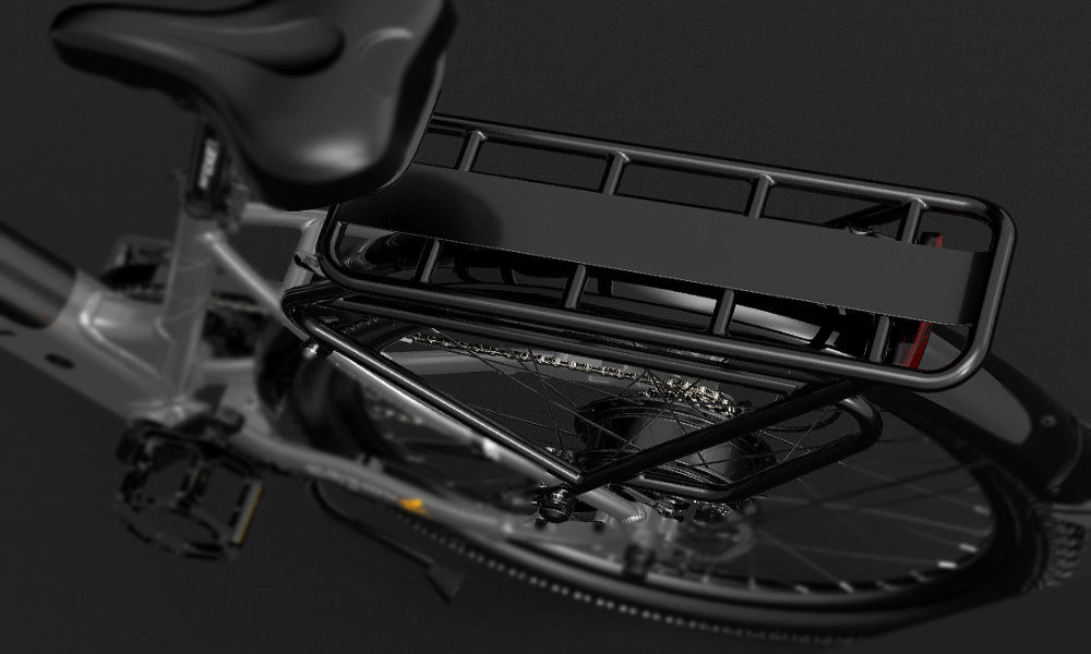 Bicycle with a rear rack on a black background