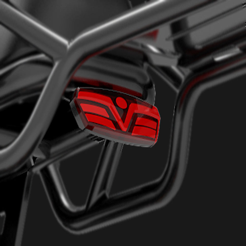 Close-up of a red logo on a black background