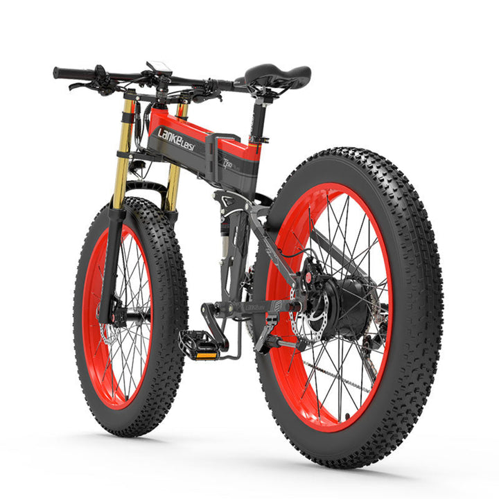 Electric bike with red wheels on a white background
