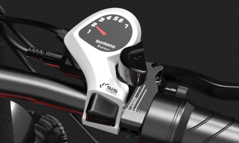 Shimano Di2 electronic bike control panel on a black background