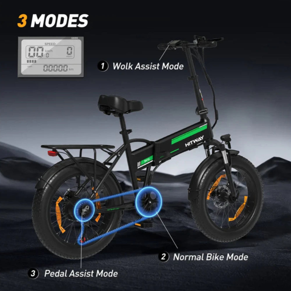 Electric bike with mode indicators on a dark background