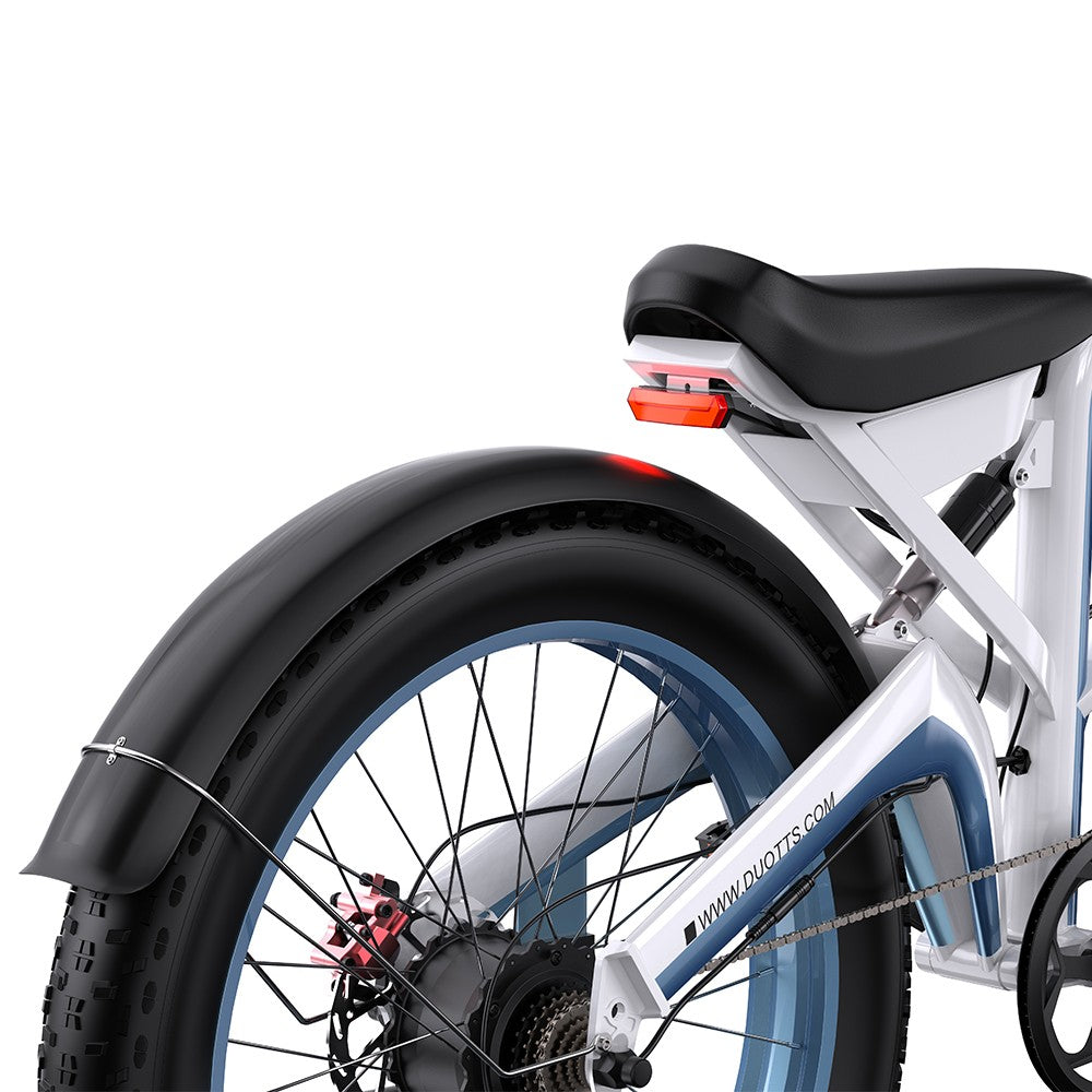 Close-up of a bicycle with a white frame and black seat on a white background