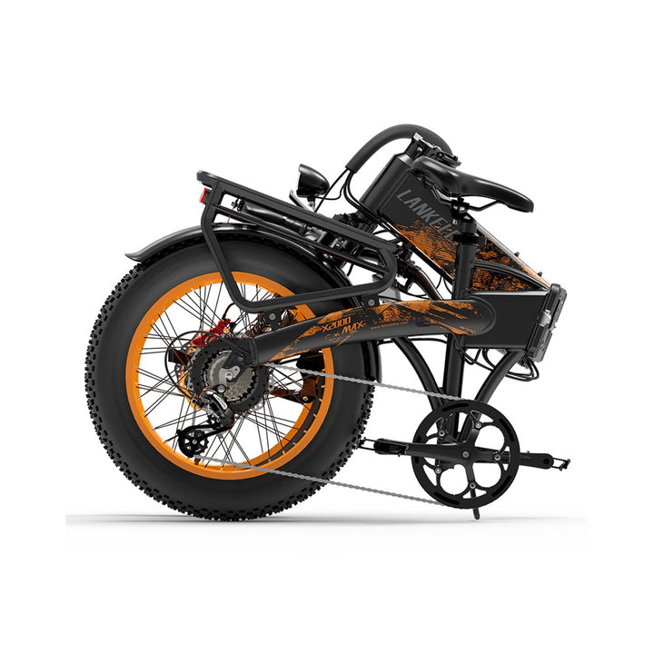 Black and orange electric bike on a white background