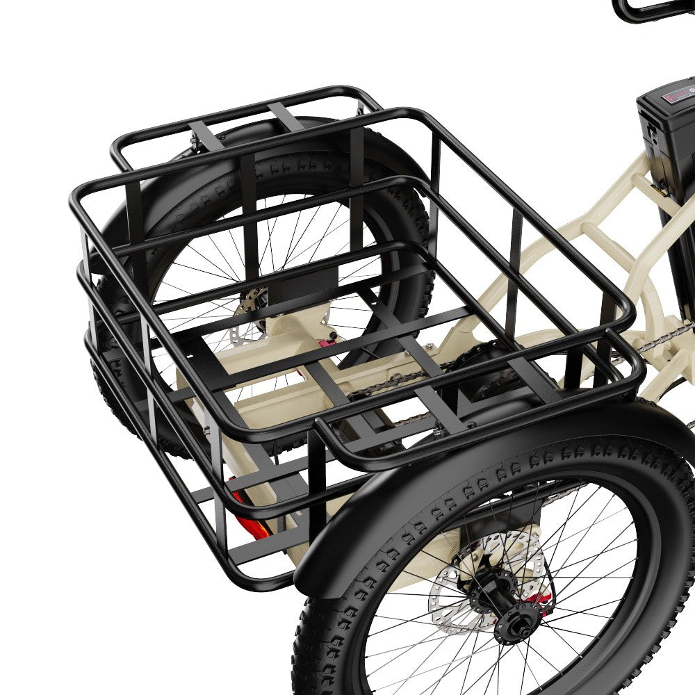 Bicycle with a black cargo rack on a white background
