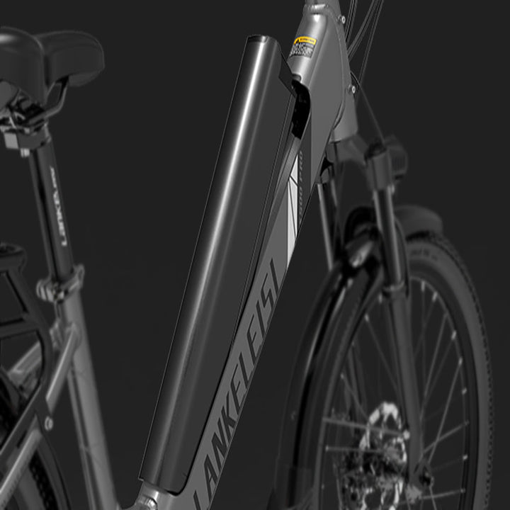 Close-up of a bicycle with a visible brand name on a black background