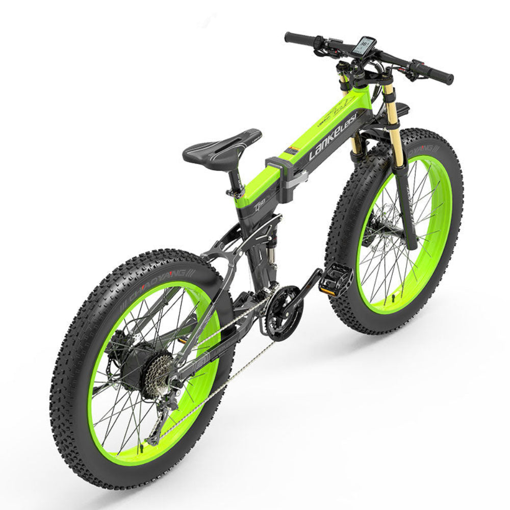 Green and black electric bike on a white background