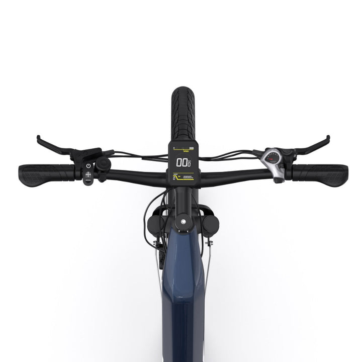 "DUO OT05 Electric Bike in Blue, featuring a 27.5"" Aluminum Frame, Spoked Wheel and Integrated Oil Disc Braking System."